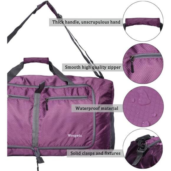 Travel Duffel Bag Large Foldable Waterproof Overnight Bag for Beach Swim Bags - Picture 4 of 7